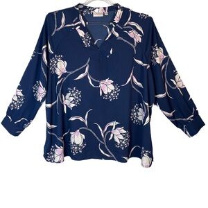 Belle by Kim Gravel Floral Navy Tunic Blouse | NWOT | 3X